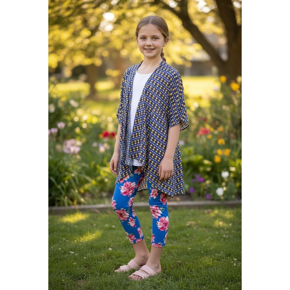 LuLaRoe Girls Kimono Size 3 10 12 Bianka Blue Purple Orange Polka Dot NEW
